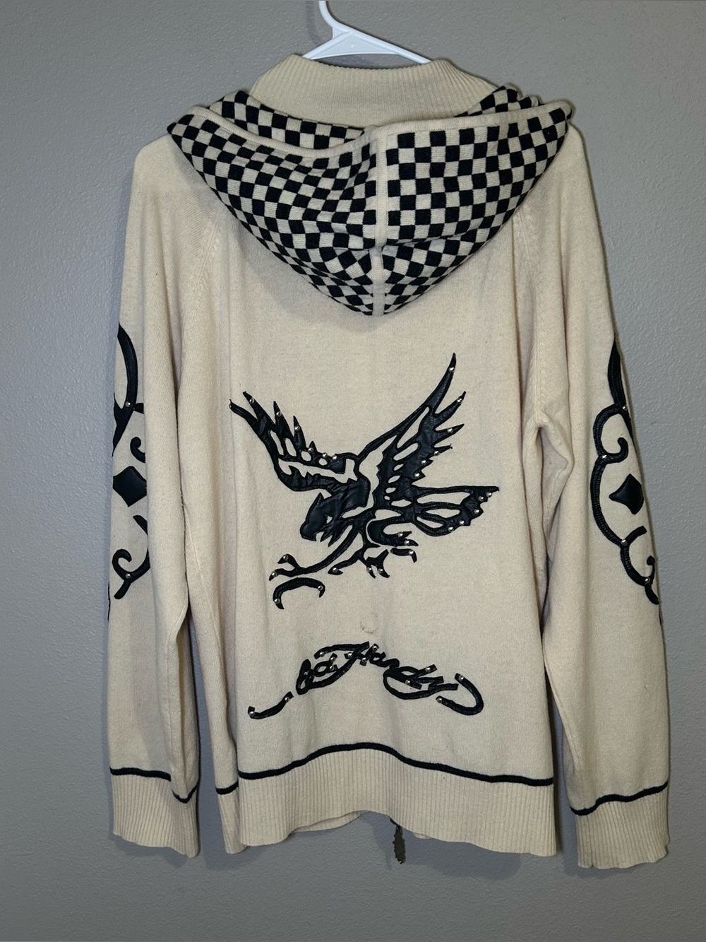 Ed Hardy Vintage Wool Cashmere Knit Full Zip Sweater Women’s Size XL